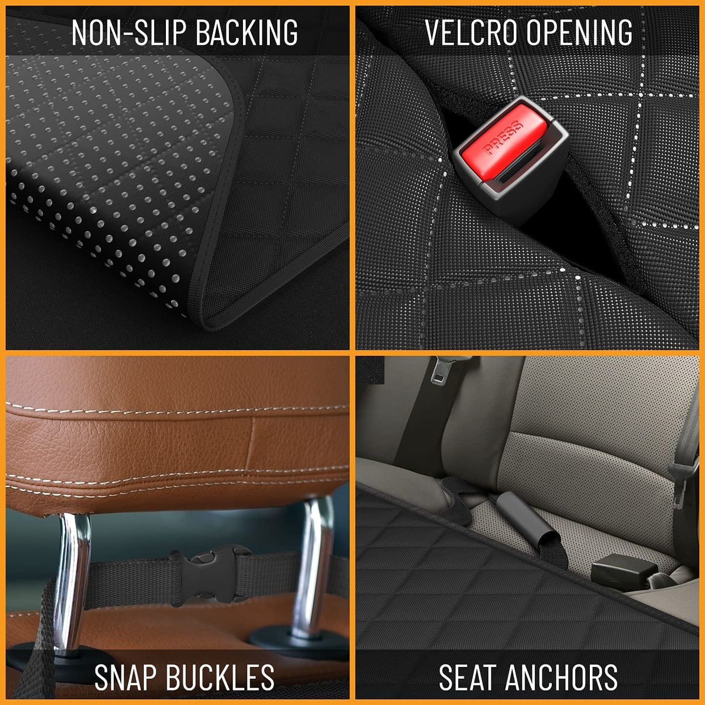 Ultimate Waterproof Dog Car Seat Cover - Backseat Protector Hammock for SUVs & Trucks with Safety Features - Stylish Black Design