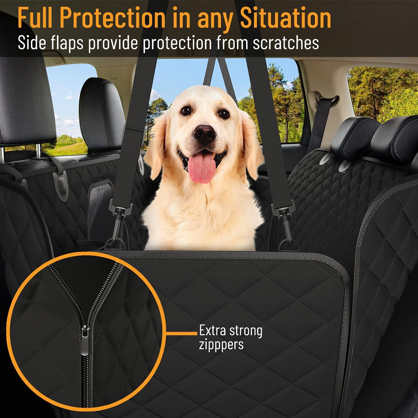 Ultimate Waterproof Dog Car Seat Cover - Backseat Protector Hammock for SUVs & Trucks with Safety Features - Stylish Black Design