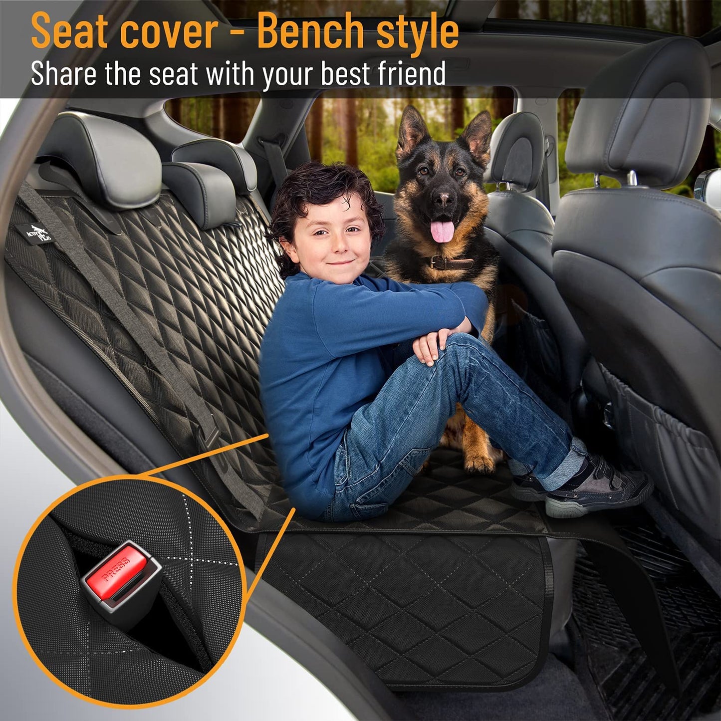 Ultimate Waterproof Dog Car Seat Cover - Backseat Protector Hammock for SUVs & Trucks with Safety Features - Stylish Black Design
